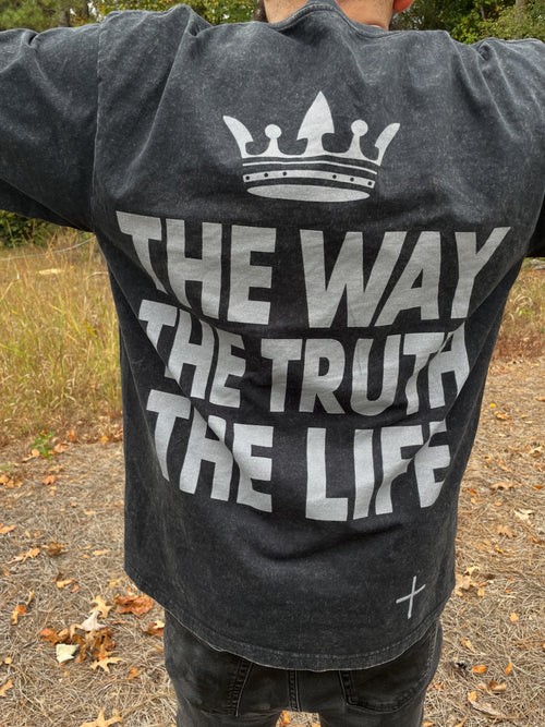 The Way The Truth The Life washed heavy weight T 100%cotton w crown of life